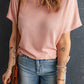 Pink Wide High Straight Neck Waffle Knit Top