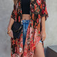 Floral Print Half Sleeve Open Front Kimono