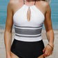 Halter Neck Striped Backless One-piece Swimwear