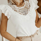 White Lace Splice Ruffle Eyelet Flutter Sleeve Top