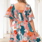 Multicolor Plus Size Shirred Mixed Print Ruffle Dress