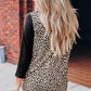 Leopard Choker Crisscross Contrast 3/4 Sleeve Leopard Print Top