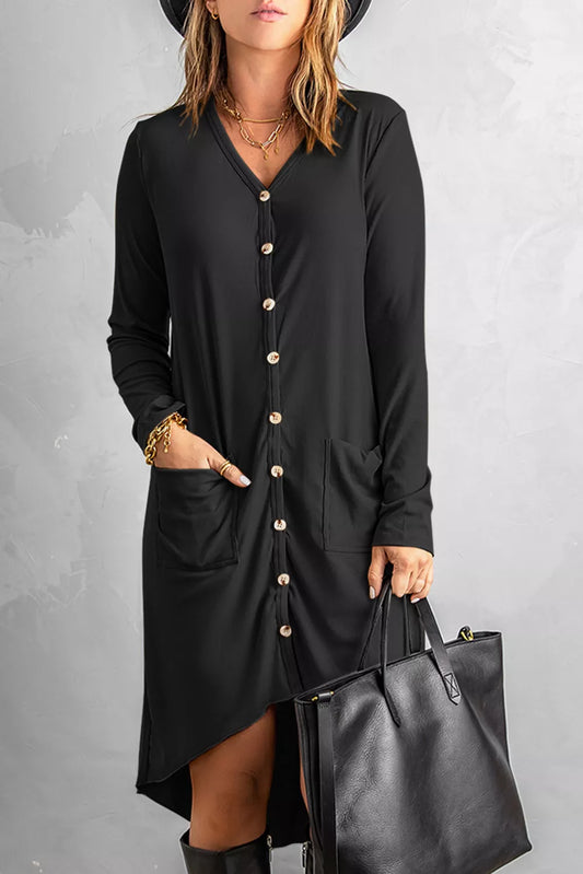 Selected Button Pocketed High Low Cardigan