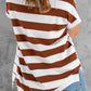 Brown Striped Knit Sweater Short Sleeve Top