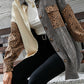Gray Color Block Leopard Patched Corduroy Shacket