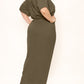 Green Belted High Waist Side Slit Plus Size Maxi Dress