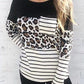 Striped Patchwork Long Sleeve Top with Pocket
