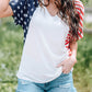 White The US Stars and Stripes V Neck Tee