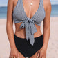 Black Gingham Tie Front Bikini High Waist Swimsuit