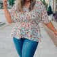Apricot Plus Size Floral Print V Neck Peplum Blouse