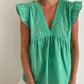 Green Eyelet V Neckline Ruffle Swiss Dot Top