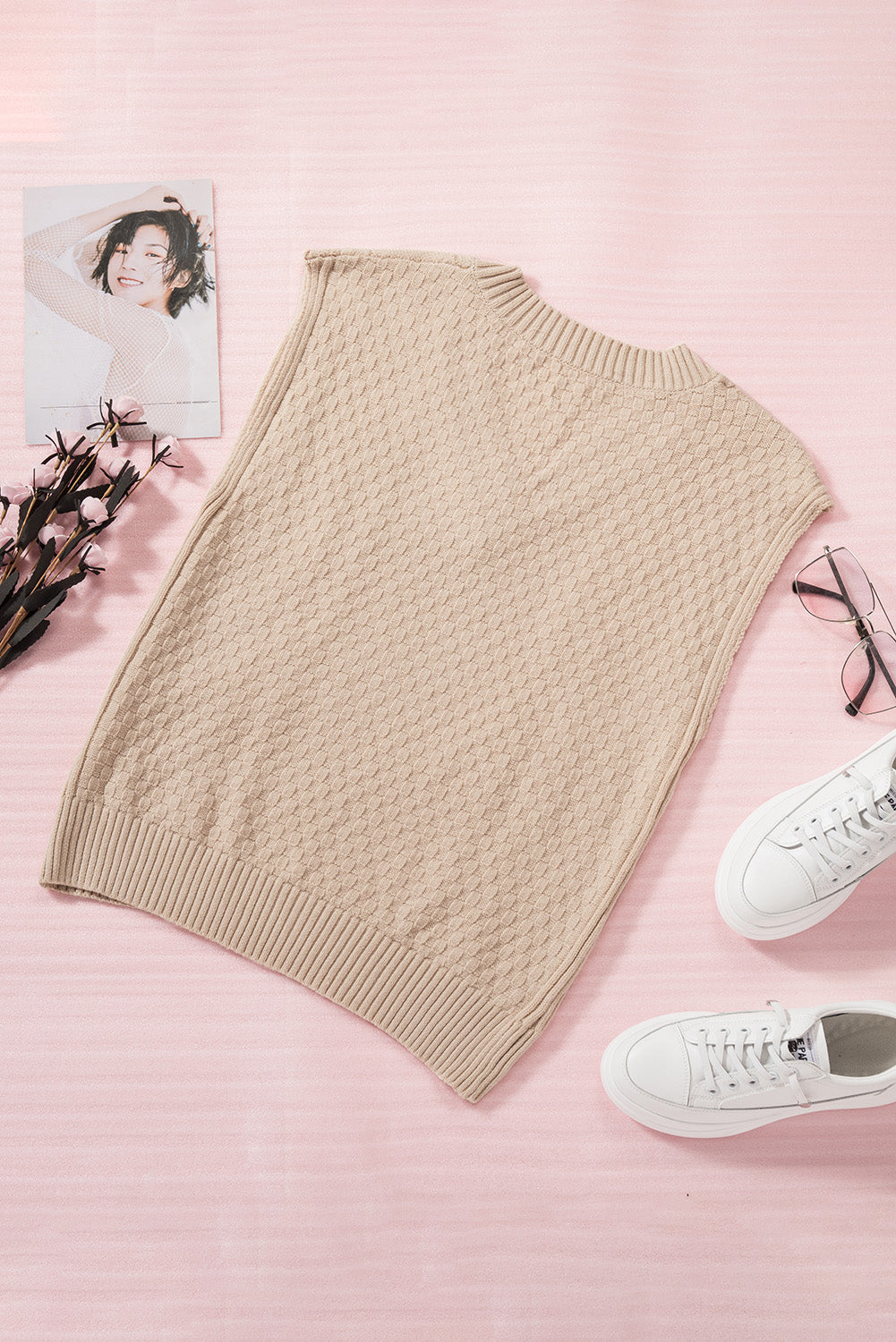 V-Neck Twist Knitted Vest Sweater