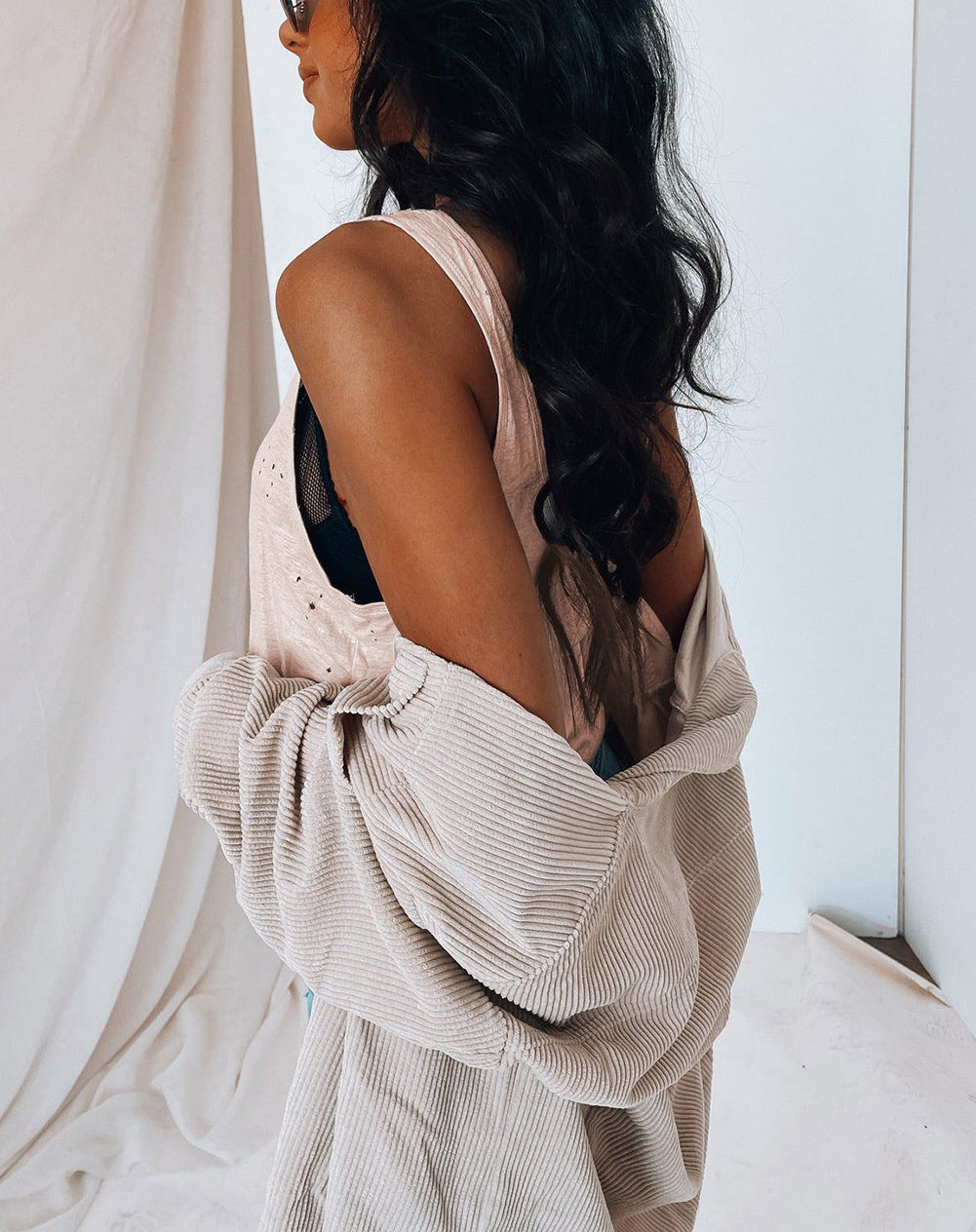 Apricot Distressed Strappy Tank Top