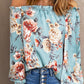 Sky Blue Ruffled Off Shoulder Long Sleeve Floral Blouse