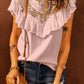 Lace Splicing Ruffled Short Sleeve T-shirt