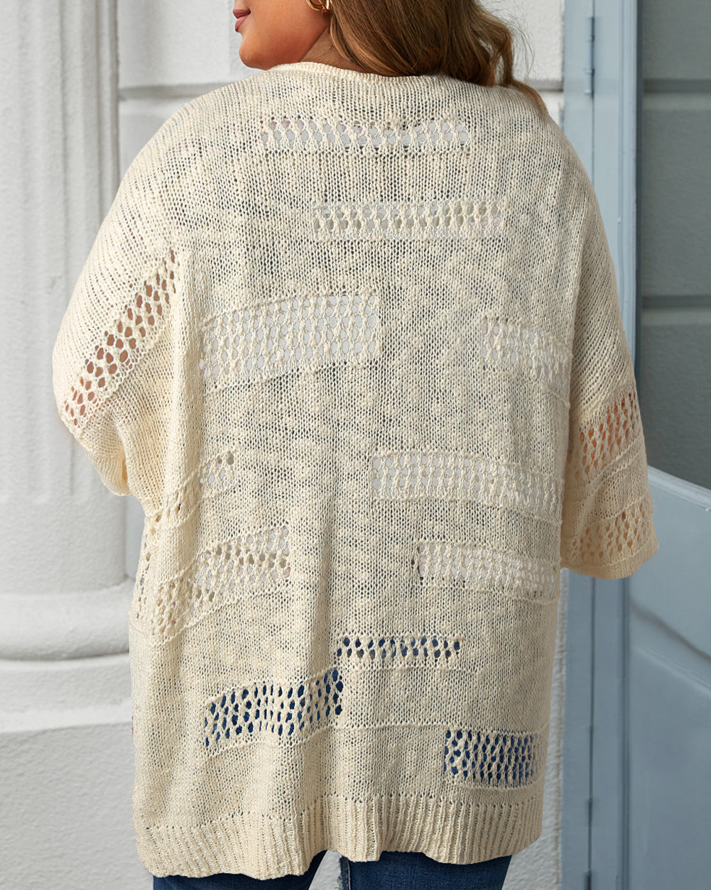 Plus Size Slouchy Hollowed Knit Open Front Cardigan