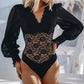 Black Bubble Sleeve Scalloped Lace Bodysuit