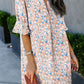 Pink Ruffled Sleeves Abstract Print Shift Dress