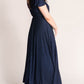 Blue Flutter Sleeve Wrap V Neck Plus Size Belted Dress