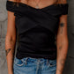 Black Ribbed Criss Cross Off Shoulder Top