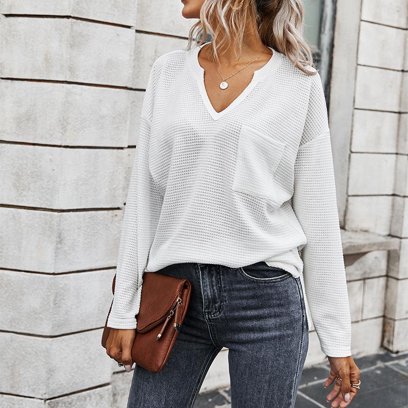 Simple solid color V-neck blouse