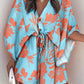 Geometric Print Button Drawstring Batwing Sleeve Dress