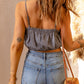 Gray Frill Tight Hem Spaghetti Strap Crop Tank Top