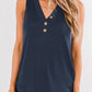 Solid Color Buttons V Neck Ribbed Tank Top
