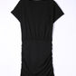 Black Chest Pocket Loose T-shirt Ruched Bodycon Mini Dress