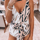 Khaki Two-tone Zebra Print One Piece Swimsuit