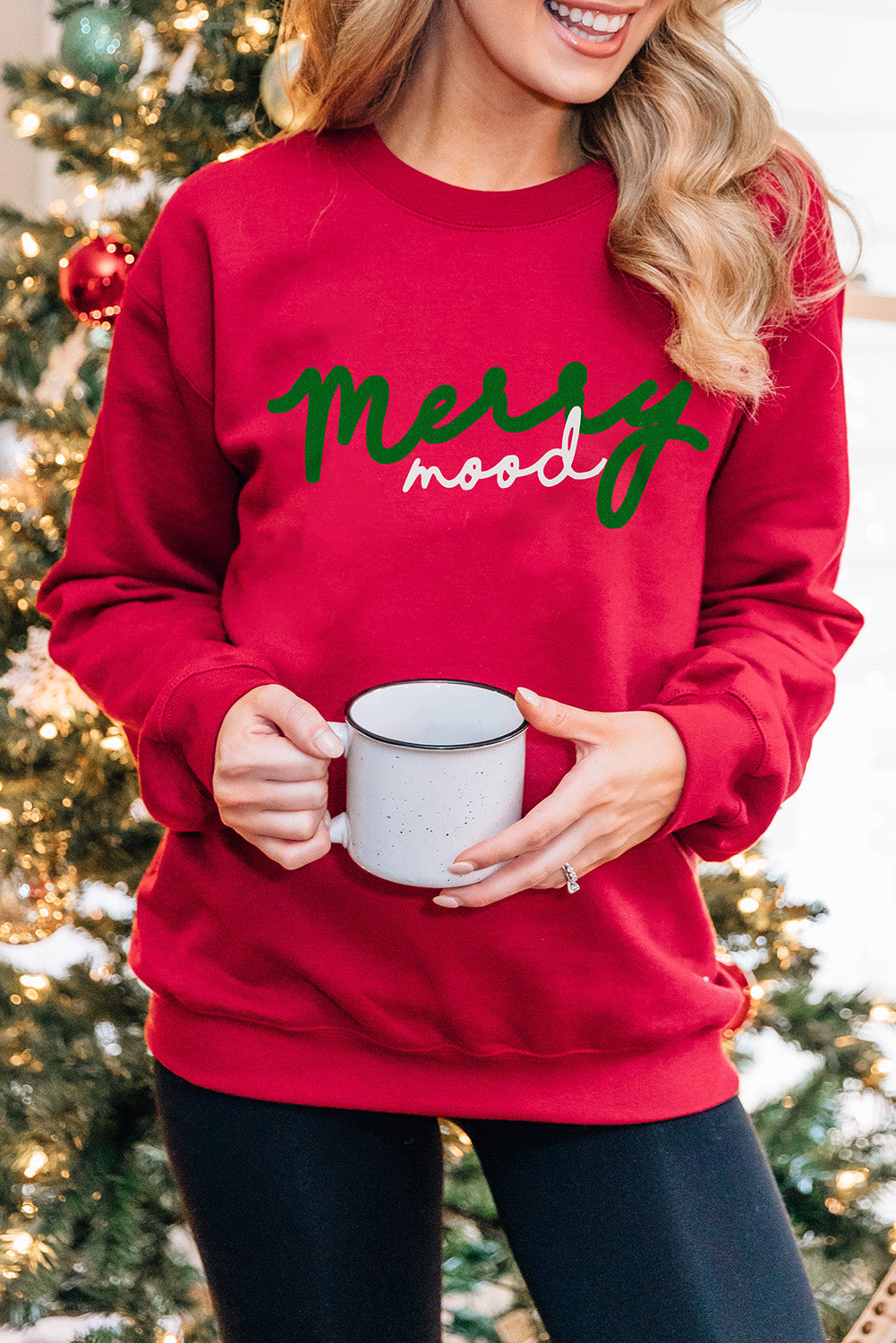 Red Merry Mood Long Sleeve Pullover Sweatshirt