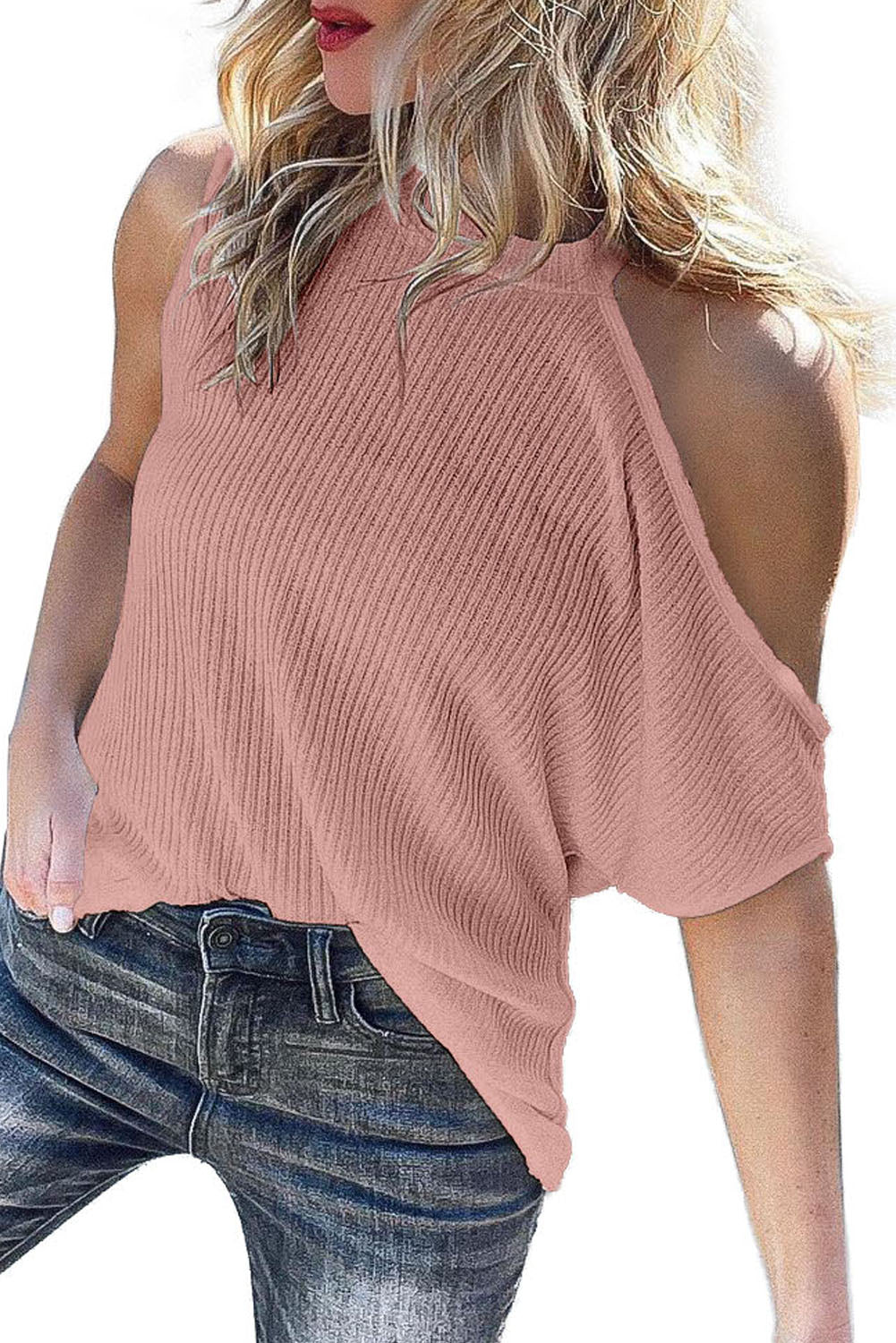 Ribbed Cold Shoulder Knit Top