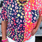 Plus Size Leopard Colorblock Short Sleeve Top