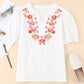 White Floral Embroidered Ruffled Puff Sleeve Blouse