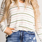 Long Sleeve V Neck Striped Print Top