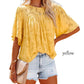 Paneled Lace Floral Flared-Sleeve Chiffon Top