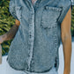 Rolled Sleeve Buttoned Denim Shirt with Pocket