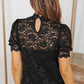 Black High Neck Lace Short Sleeve Top