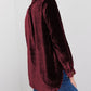 Frilled Neck Buttoned Front Velvet Top
