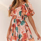 Multicolor Oil Painting Floral Print Smocked Ruffle Dress
