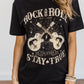 Black Stay True Guitar Graphic Print Short Sleeve Casual T Shirt