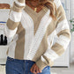 Striped Colorblock V Neck Knitted Sweater
