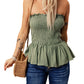 Green Smocked Peplum Strapless Tank Top
