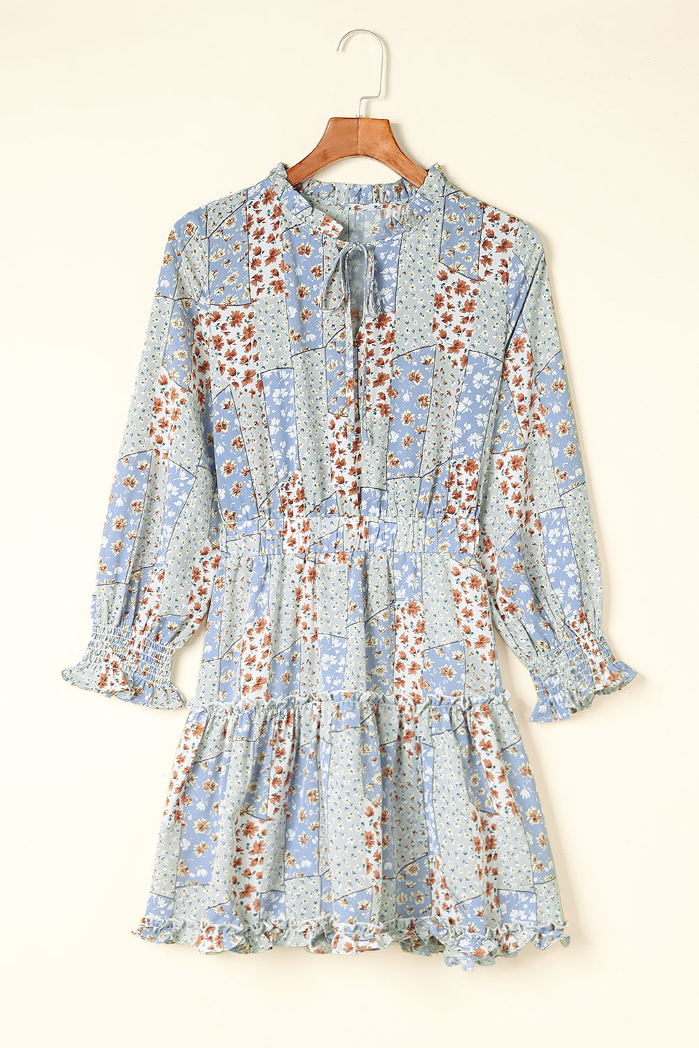 Floral Split V Neck Tiered Ruffle Dress