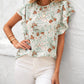 Floral Ruffle Crew Neck Short Sleeve Top