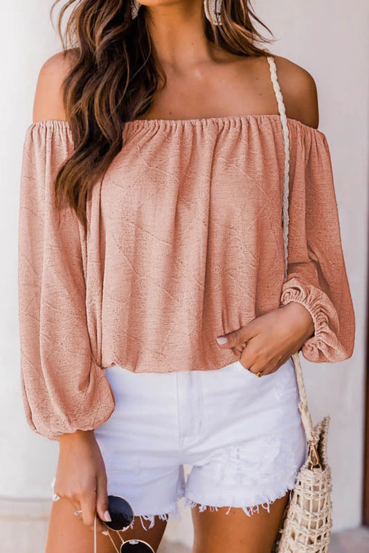 Subtle Jacquard Long Sleeve Off Shoulder Blouse