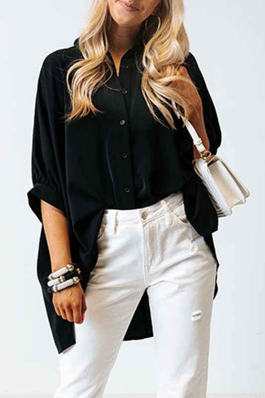 Black 3/4 Puff Sleeve Oversize Shirt