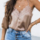 Apricot Lace Neckline Sleeveless Satin Bodysuit