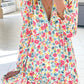Ruffled Lace V Neck Floral Dress