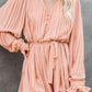 Pleated Ruffled Tie Waist Buttons V Neck Romper